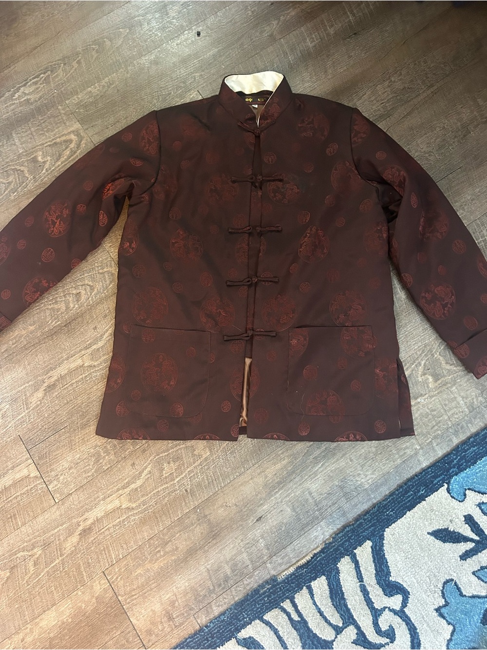 Men's Traditional Mandarin Collar Jacket in Deep Burgundy